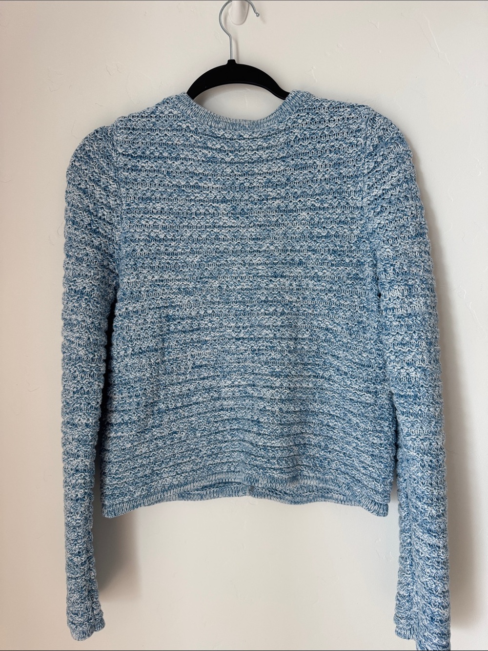 GAP Cropped Blue Chunky Knit Cardigan Gold Crest Buttons Textured 100% Cotton M - Picture 10 of 14